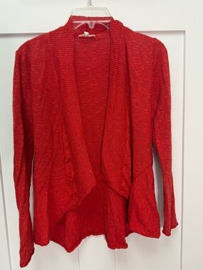 Eileen Fisher Women’s Linen Open-Front Red Lightweight Cardigan Sweater